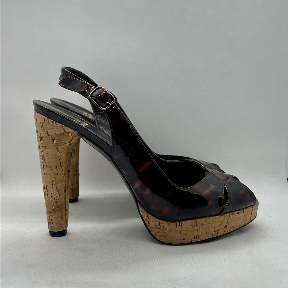 Stuart Weitzman Tortoise Patent Peep Ties - image 1